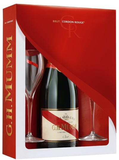 Мумм Кордон Руж Брют Шампань в подарочной упаковке с двумя бокалами фото
