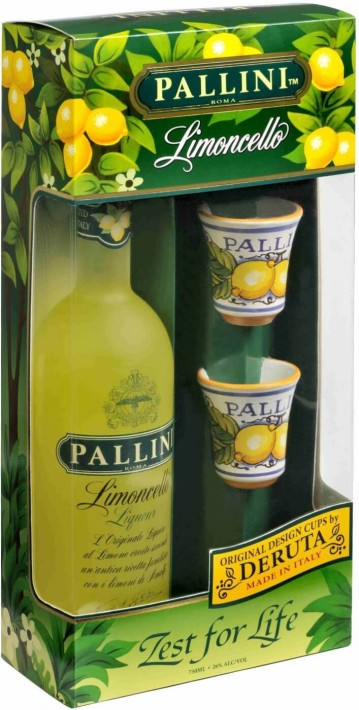 Лимончелло Паллини в подарочной упаковке с двумя стаканами фото