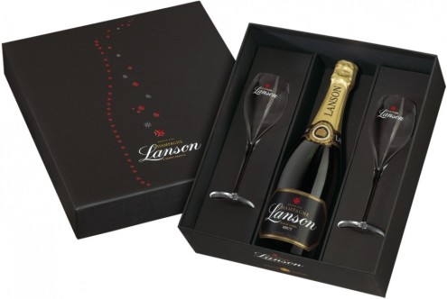 Лансон Блэк Лейбл Брют Шампань в подарочной упаковке с двумя бокалами